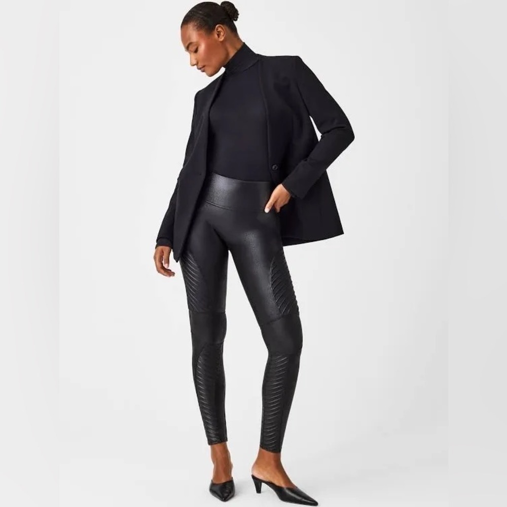 Spanx Women’s Faux Leather Moto Leggings Black Size Medium